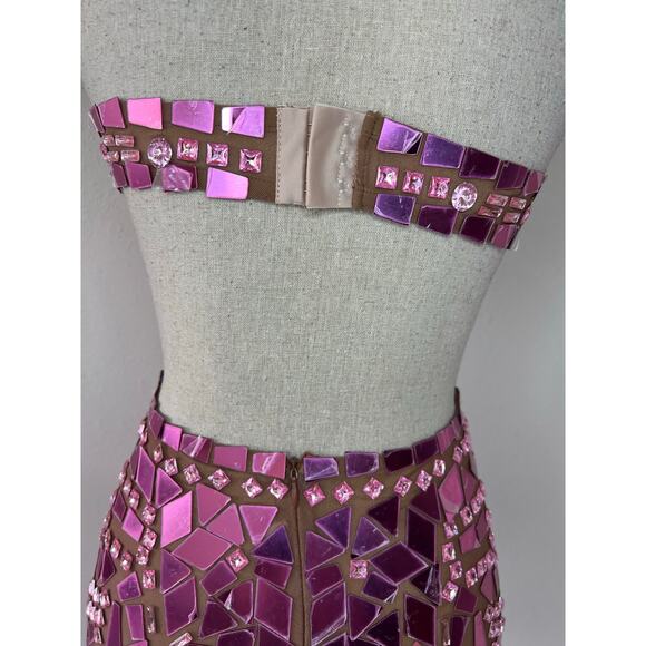 Grisha Acrylic Mirror Cutout Mini Dress Sz Small Pink Festival Rave Love Island - Picture 9 of 14
